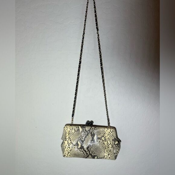 🤎 Badgley Mischka Python Snakeskin kiss Lock crossbody clutch bag - Picture 5 of 13